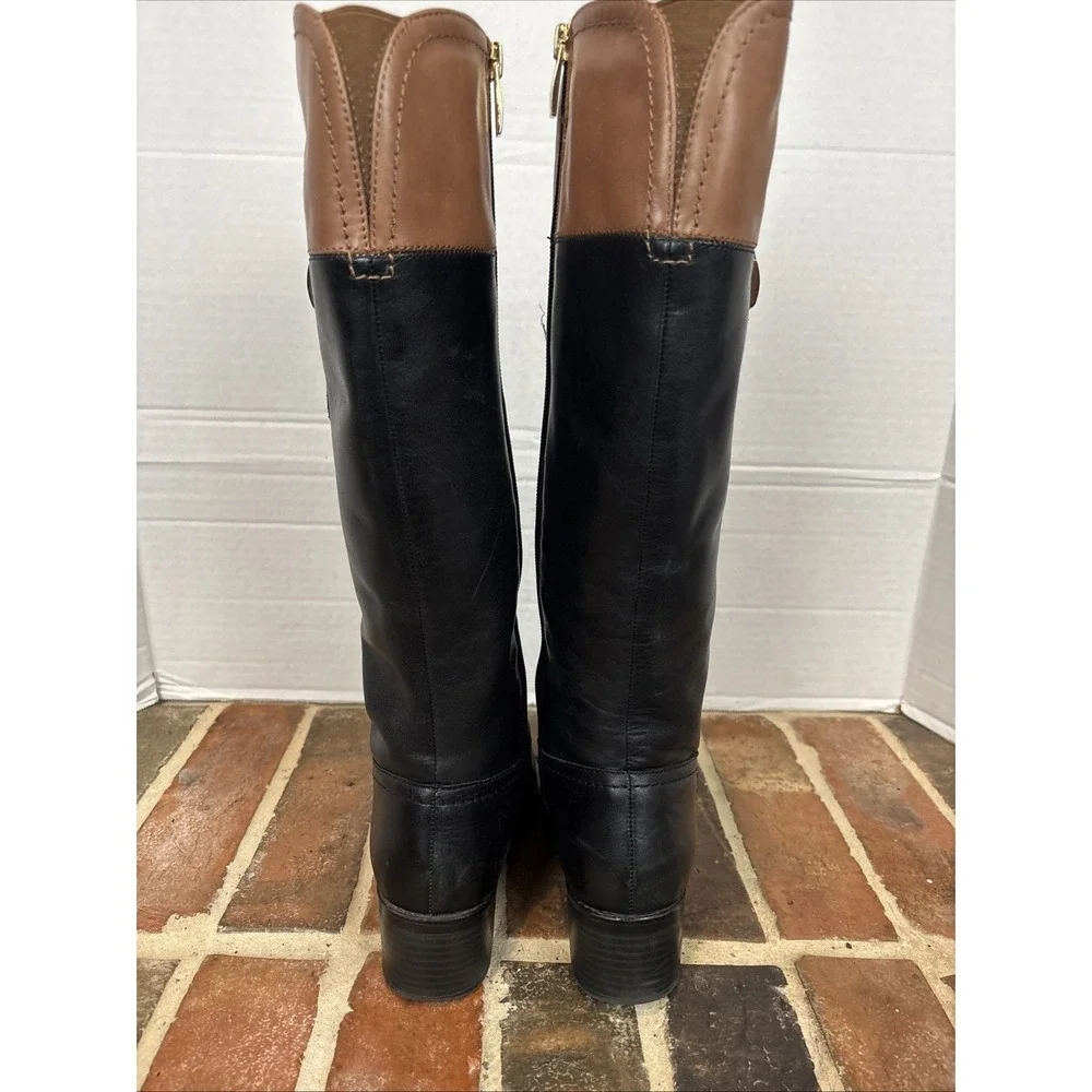 Franco Sarto Boots Women's Sz 6M Knee High Black & Brown Leather L-Lizabeth
